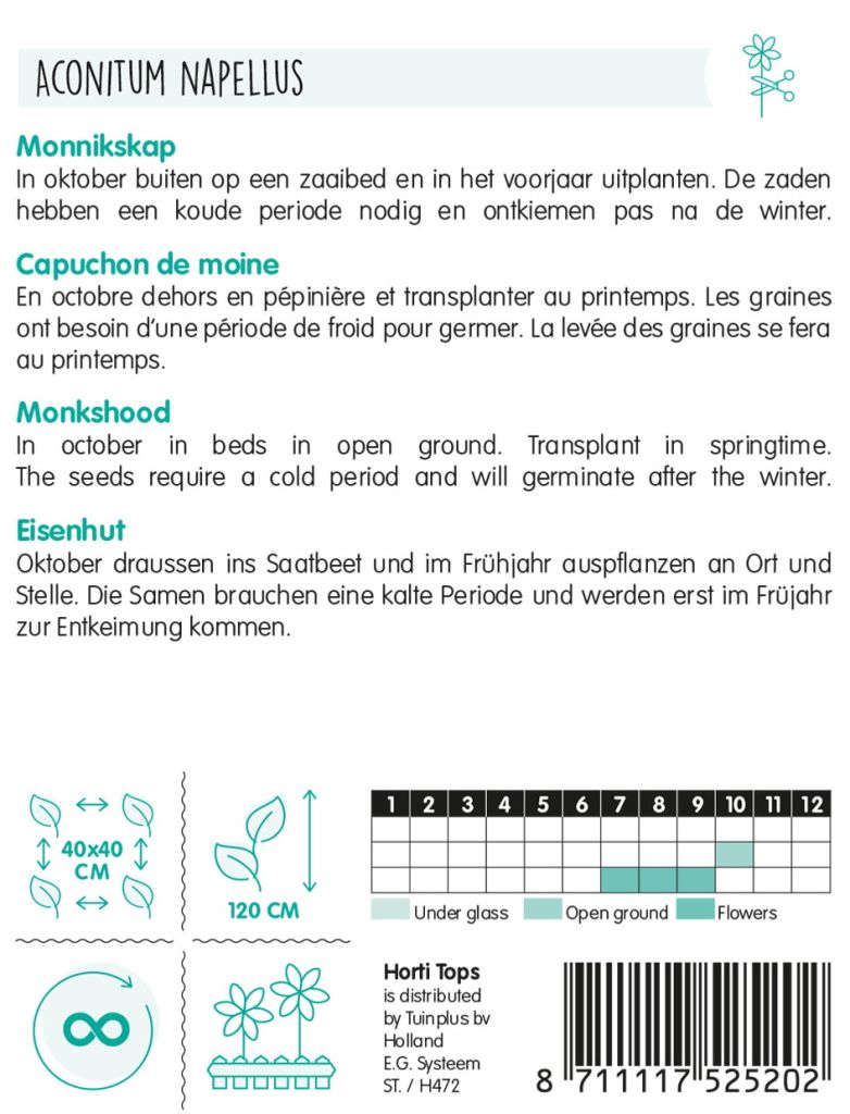 blauer Eisenhut, Aconitum napellus, Horti Tops, Samentüte, Sameninfo